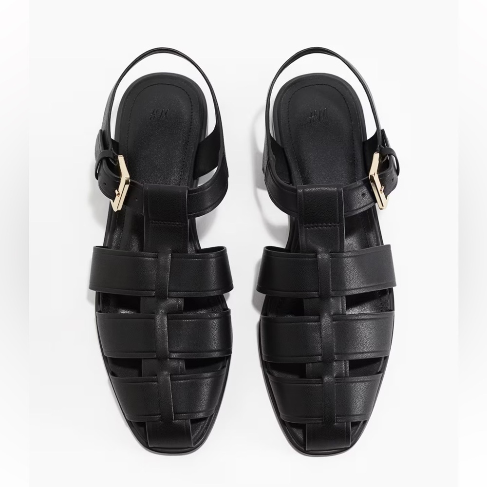 H&M Black Fisherman Sandals with Gold Buckle